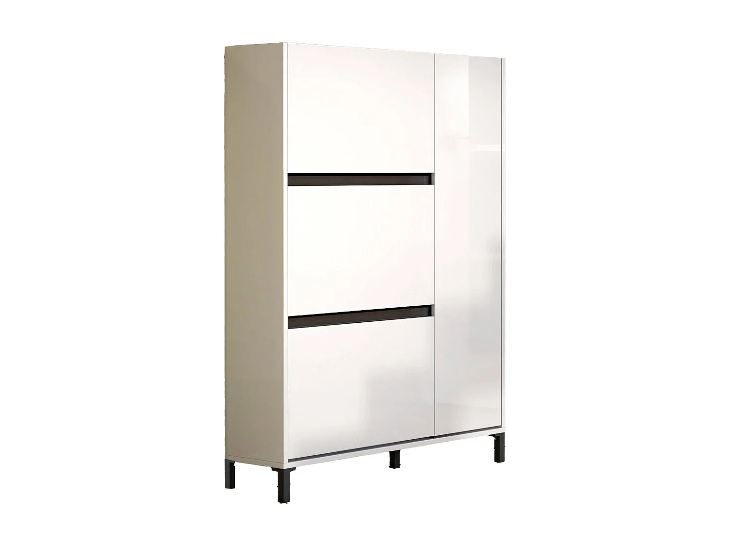 Schuhschrank Daquilan, Schuhregal, Mehrzweck-Eingangsgarderobe, Möbel für Schuhe, Made in Italy, 103x25h136 cm, Glänzendes WeiÃŸ