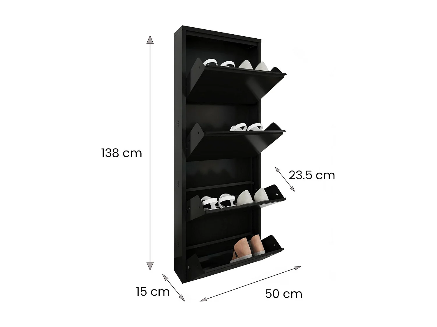 Meuble à chaussures Gonzalo, Meuble à chaussures en métal, Armoire d'entrée polyvalente, Rangement pour chaussures, 50x15h138 cm, Noir