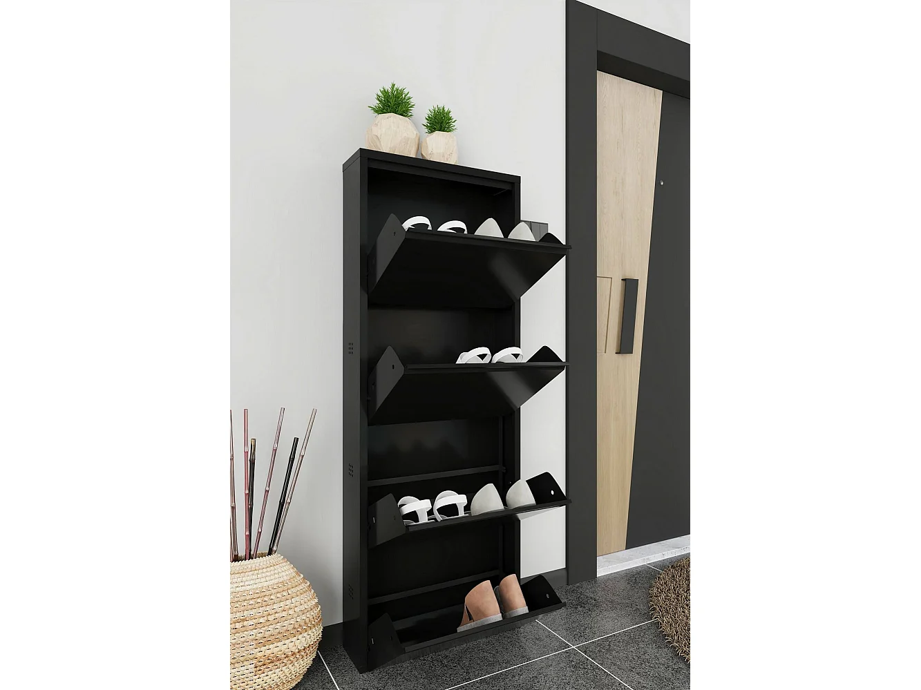 Scarpiera Axe, 8 Paia, 15x50x138h cm Nero, Mobile Portascarpe