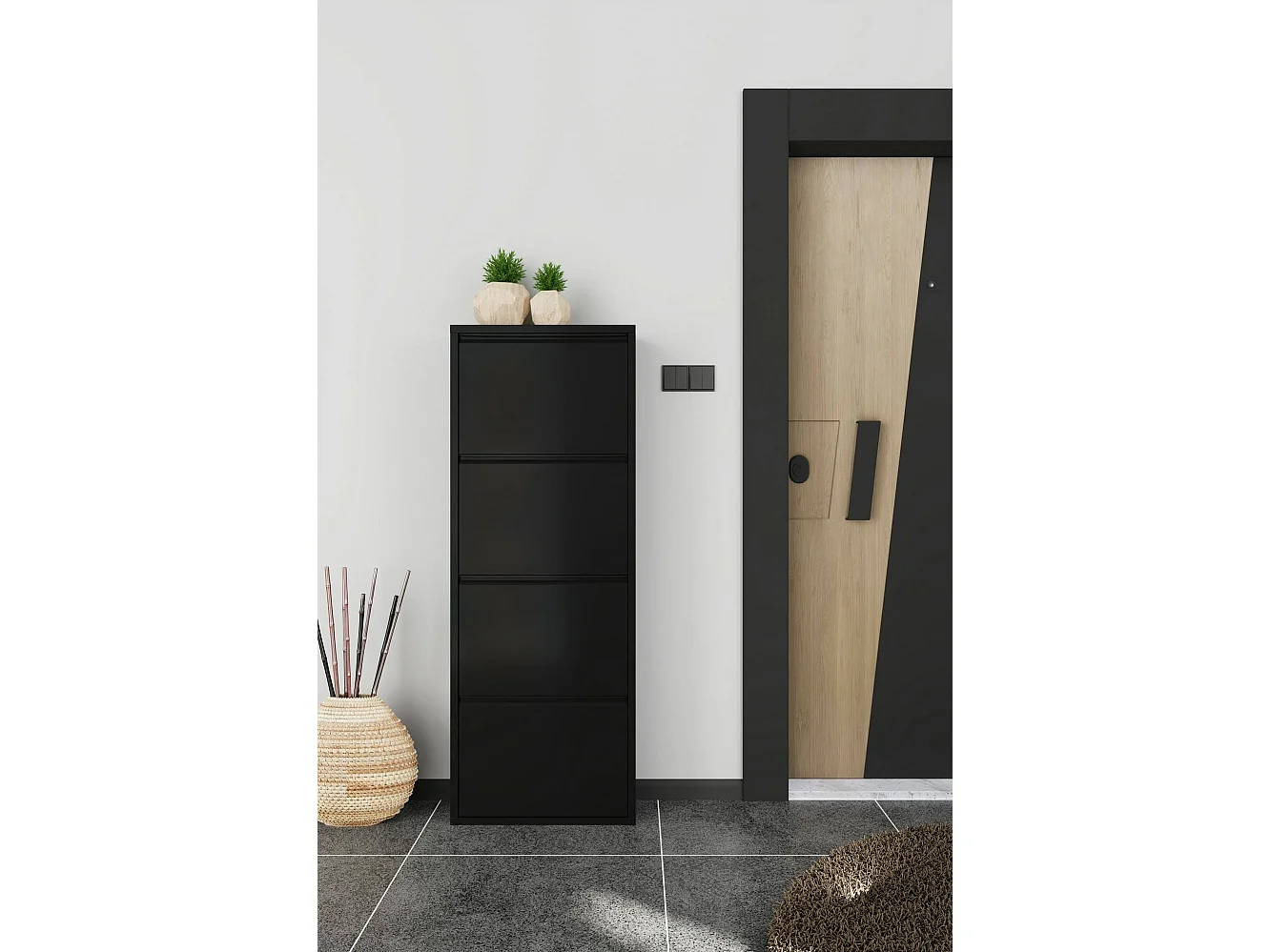 Scarpiera Axe, 8 Paia, 15x50x138h cm Nero, Mobile Portascarpe