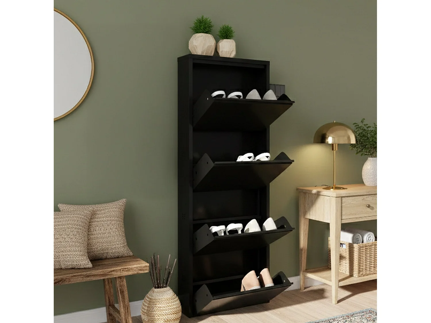 Scarpiera Axe, 8 Paia, 15x50x138h cm Nero, Mobile Portascarpe