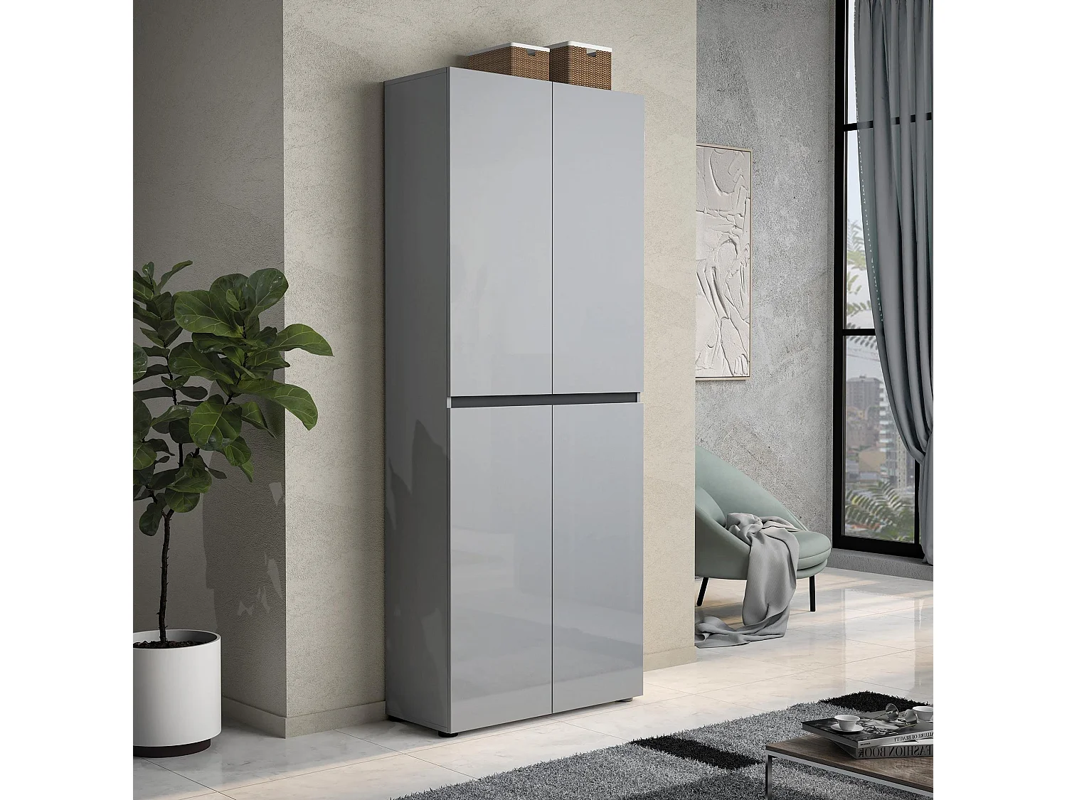 Meuble à chaussures Alberton, Meuble à chaussures, Armoire d'entrée polyvalente, Rangement pour chaussures, Made in Italy, 80x34h200 cm, Gris