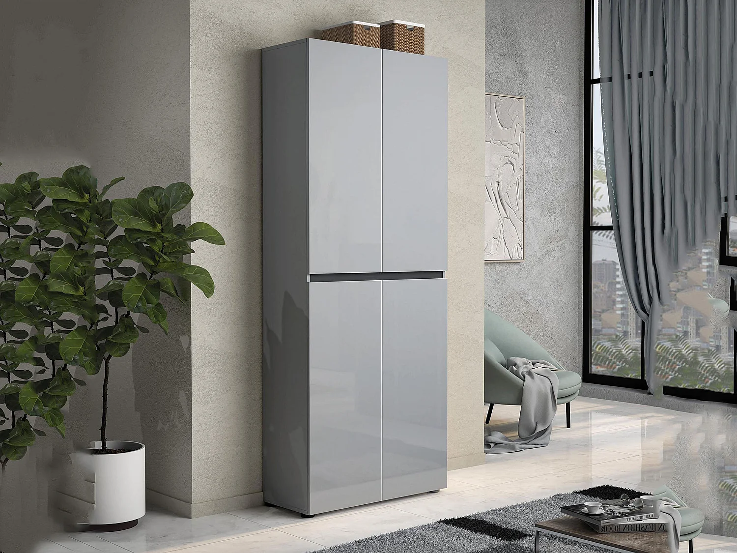 Scarpiera Antaleone, 10 Ripiani Made in Italy, 34x80x200h cm Grigio, Mobile Portascarpe