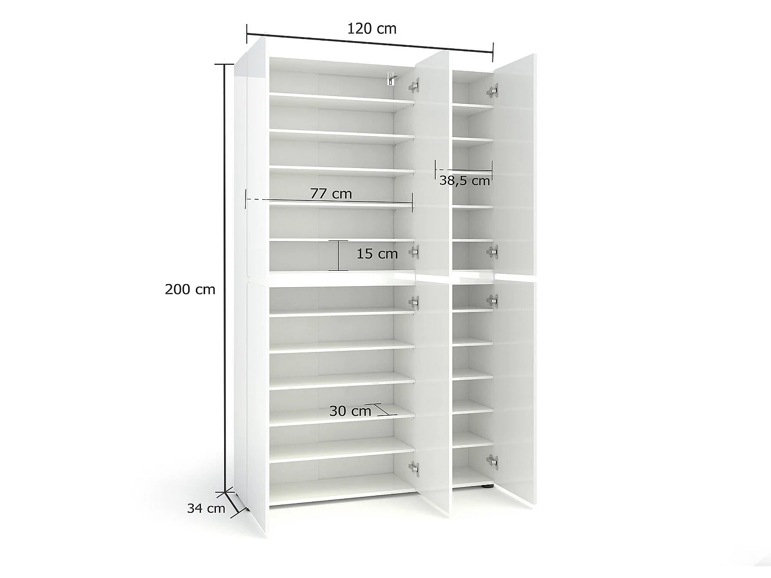 Zapatero Ddomingue, Zapatero, Armario de entrada multiusos, Zapatero, Made in Italy, 122x34h200 cm, Blanco brillante