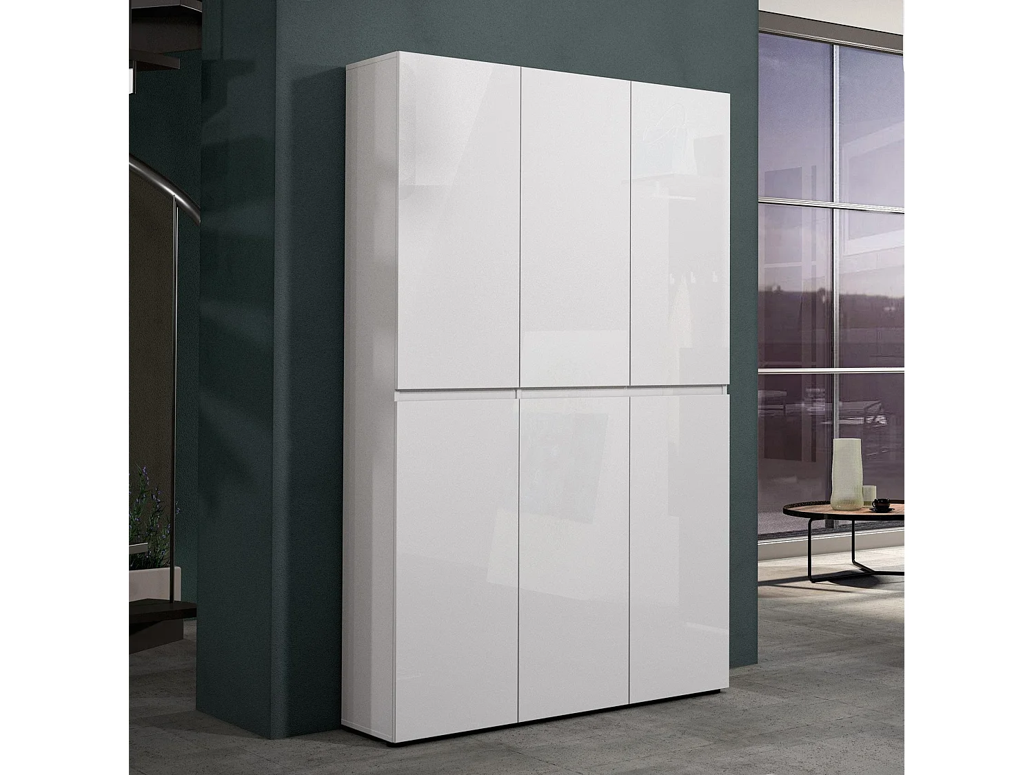 Ddomingue Schoenenrek, Schoenenkast, Eng LockerMultifunctioneel gips, Schoeiselkast, Made in Italy, 122x34h200 cm, Glanzend wit