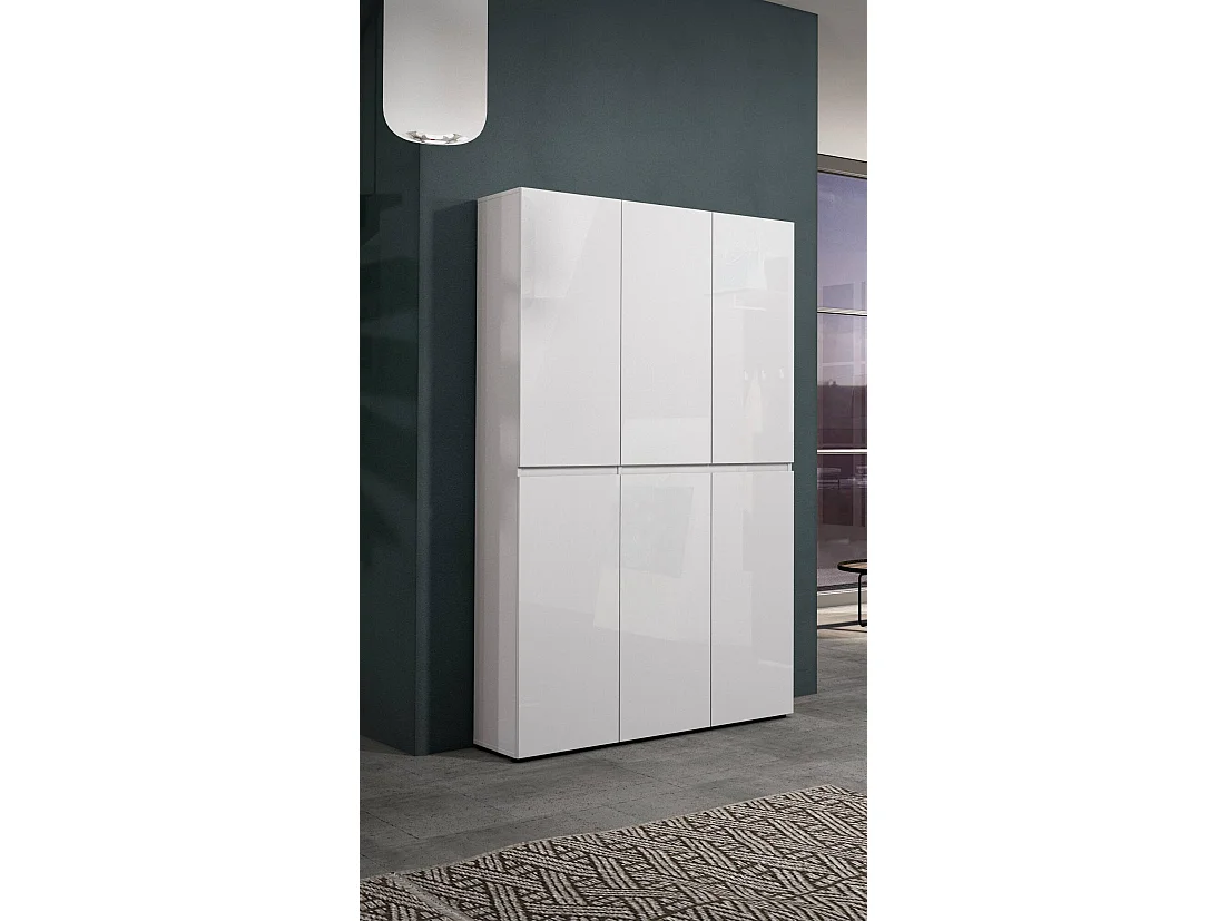 Meuble à chaussures Paarl, Meuble à chaussures, Armoire d'entrée polyvalente, Rangement pour chaussures, Made in Italy, 122x34h200 cm, Blanc brillant