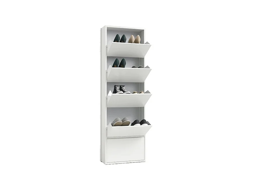 Meuble à chaussures Isidro, Meuble à chaussures en métal, Armoire d'entrée polyvalente, Rangement pour chaussures, 50x15h172 cm, Blanc