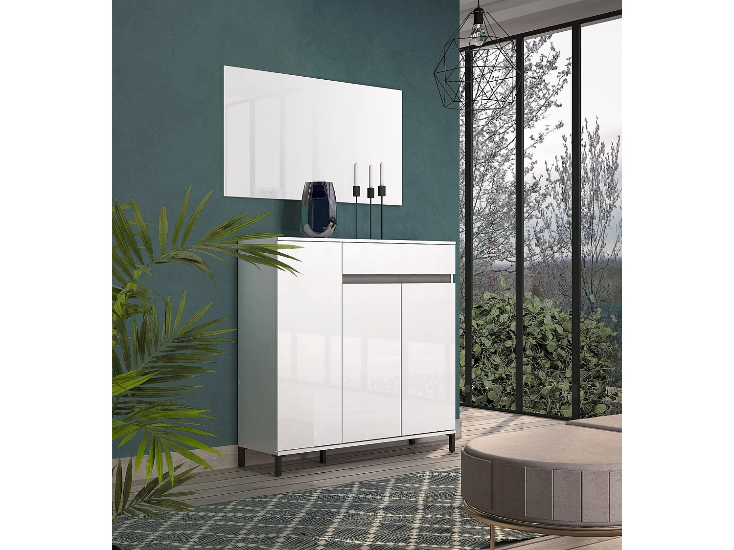 Dcapradoss Schoenenrek, Schoenenrek Kast, Multifunctionele Entree Kast, Schoenenkast, Gemaakt in Italië, 120x34h115 cm, Glanzend Wit en Antraciet