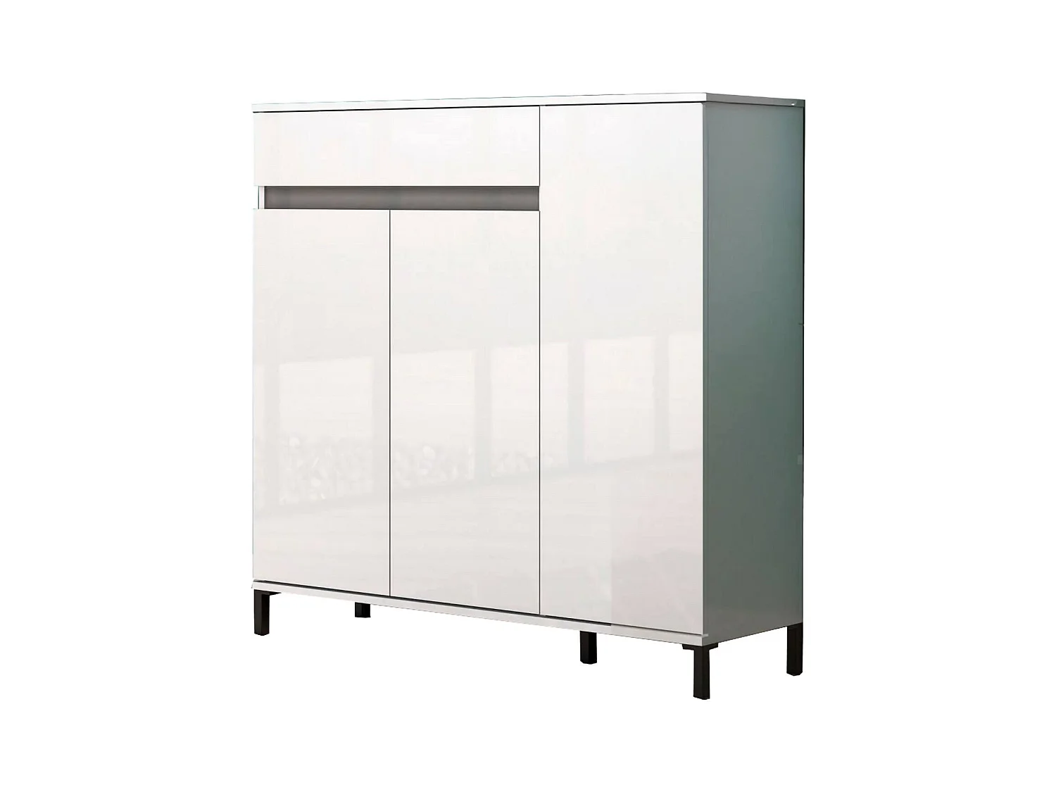 Dmora - Scarpiera Adelinda, 120x34h115 cm, Bianco lucido e Antracite