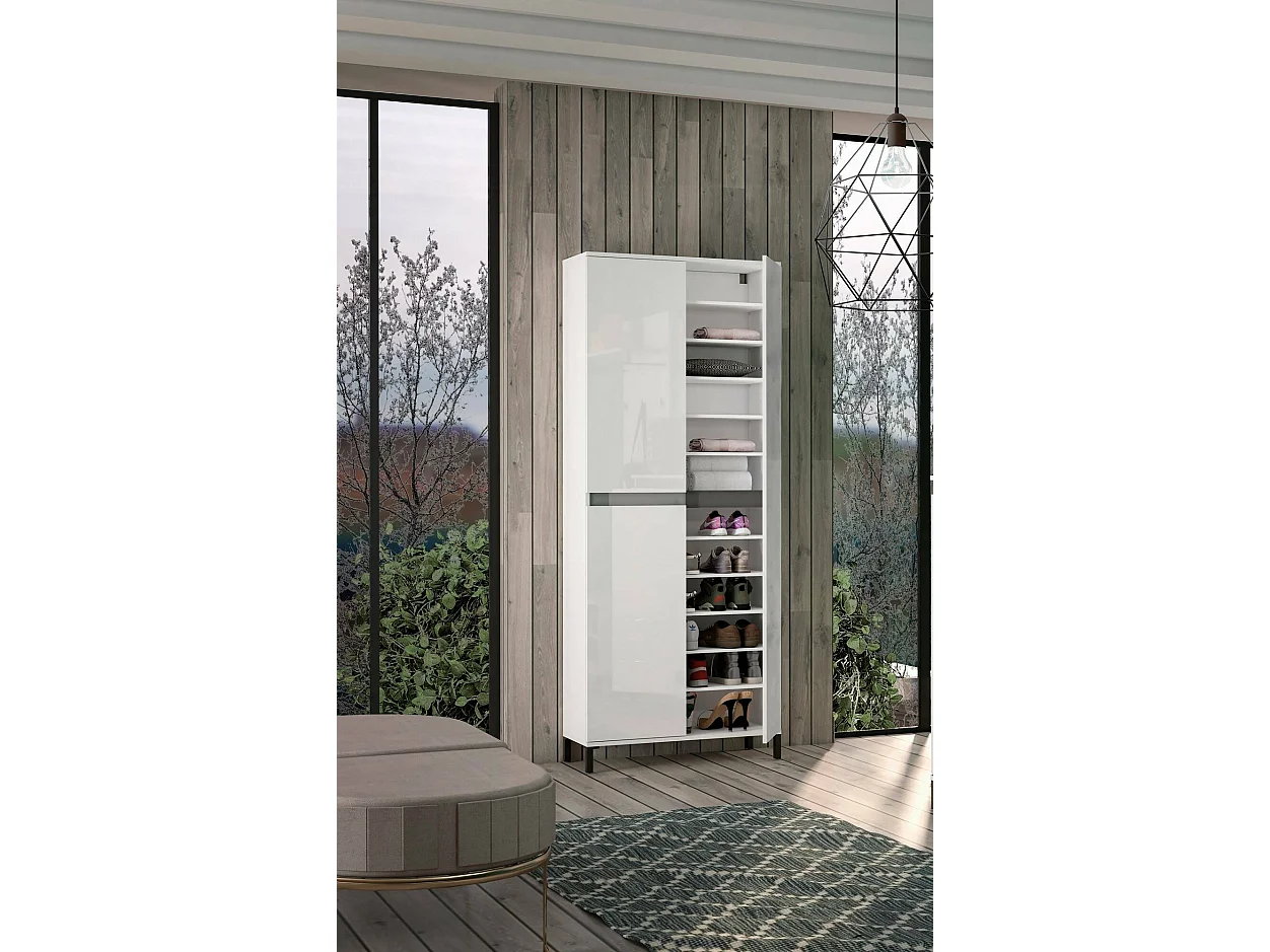 Dcalhanogl schoenenrek, schoenenrek, multifunctionele entreekast, schoenenmeubel, Made in Italy, 81x34h200 cm, glanzend wit en antraciet