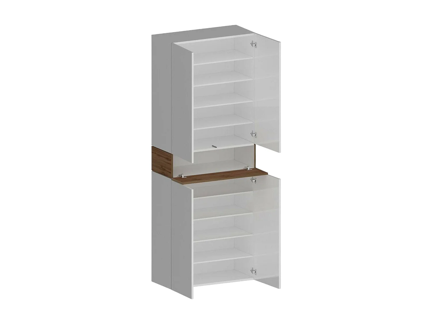 Étagère à chaussures Moris, étagère à chaussures peu encombrante à 5 portes, armoire d'entrée multifonctionnelle, 76x38h200 cm, blanc et chêne