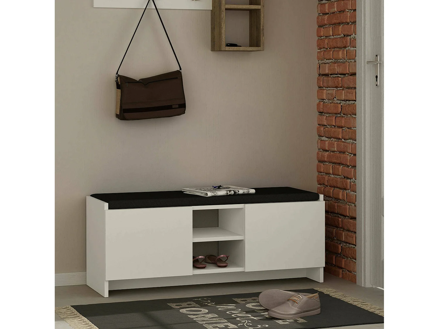 Meuble à chaussures Algedi, Meuble à chaussures, Armoire d'entrée polyvalente, Rangement pour chaussures, 110x37h43 cm, Blanc