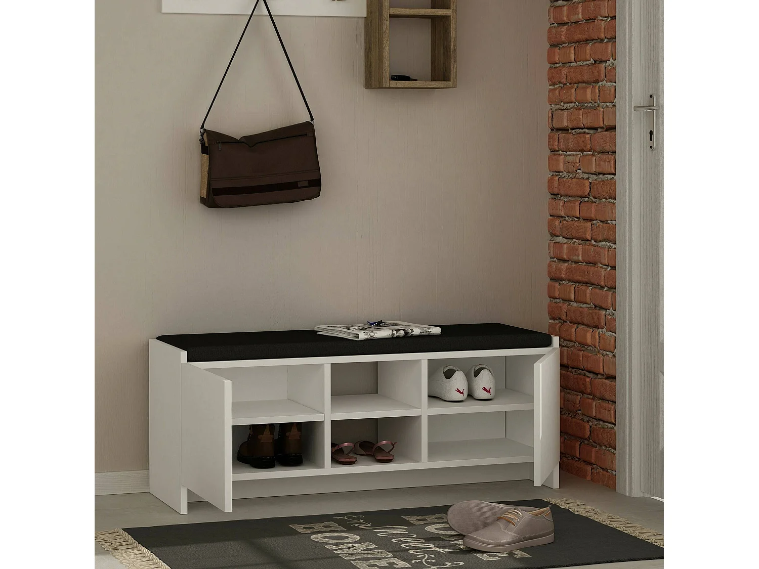 Meuble à chaussures Algedi, Meuble à chaussures, Armoire d'entrée polyvalente, Rangement pour chaussures, 110x37h43 cm, Blanc