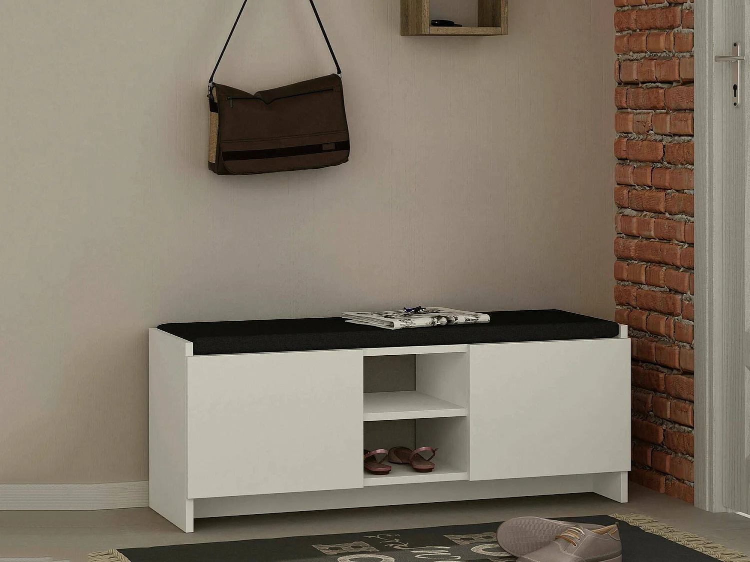 Meuble à chaussures Algedi, Meuble à chaussures, Armoire d'entrée polyvalente, Rangement pour chaussures, 110x37h43 cm, Blanc