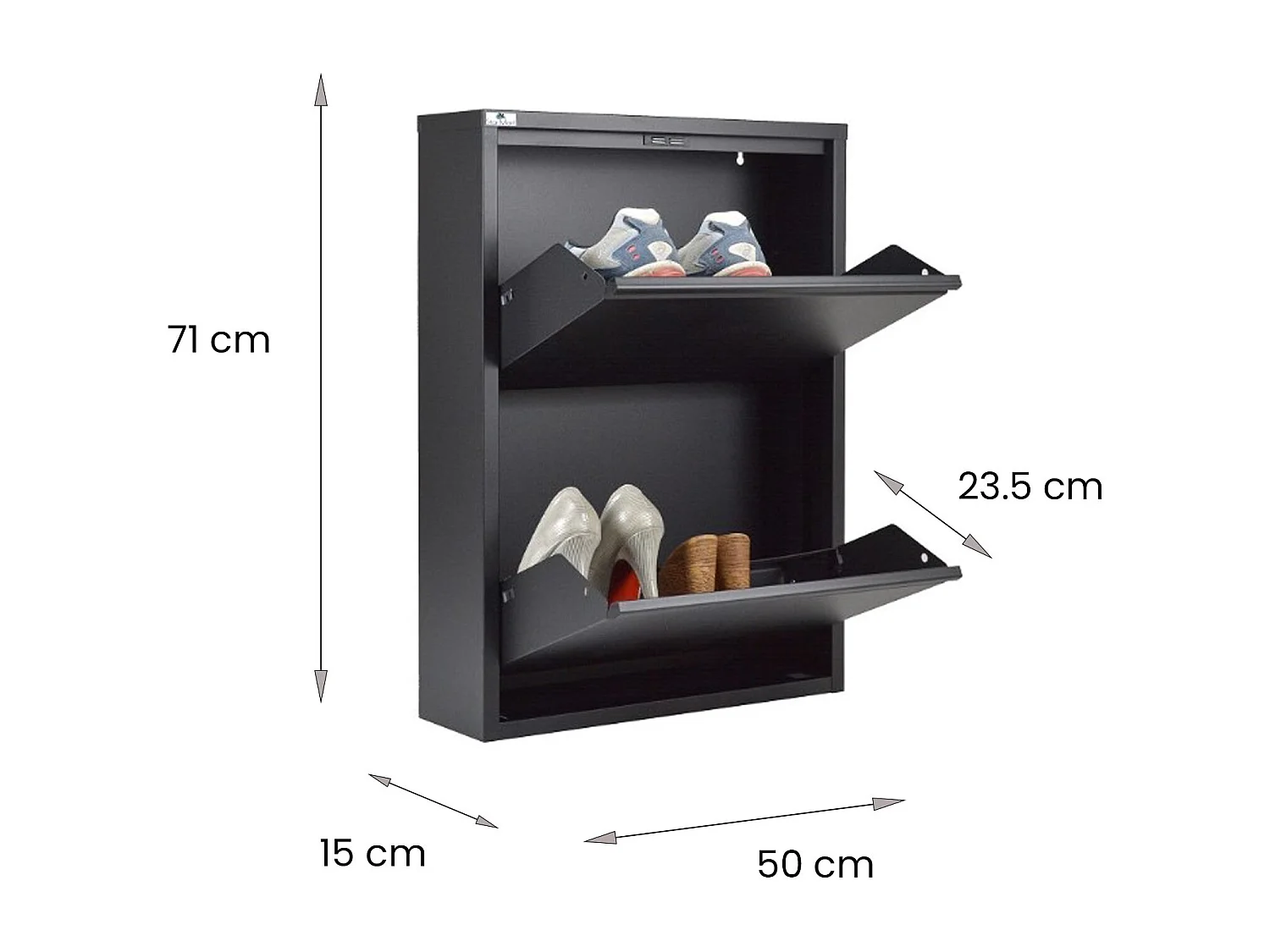 Meuble à chaussures Ezequiel, Meuble à chaussures en métal, Armoire d'entrée polyvalente, Rangement pour chaussures, 50x15h71 cm, Noir