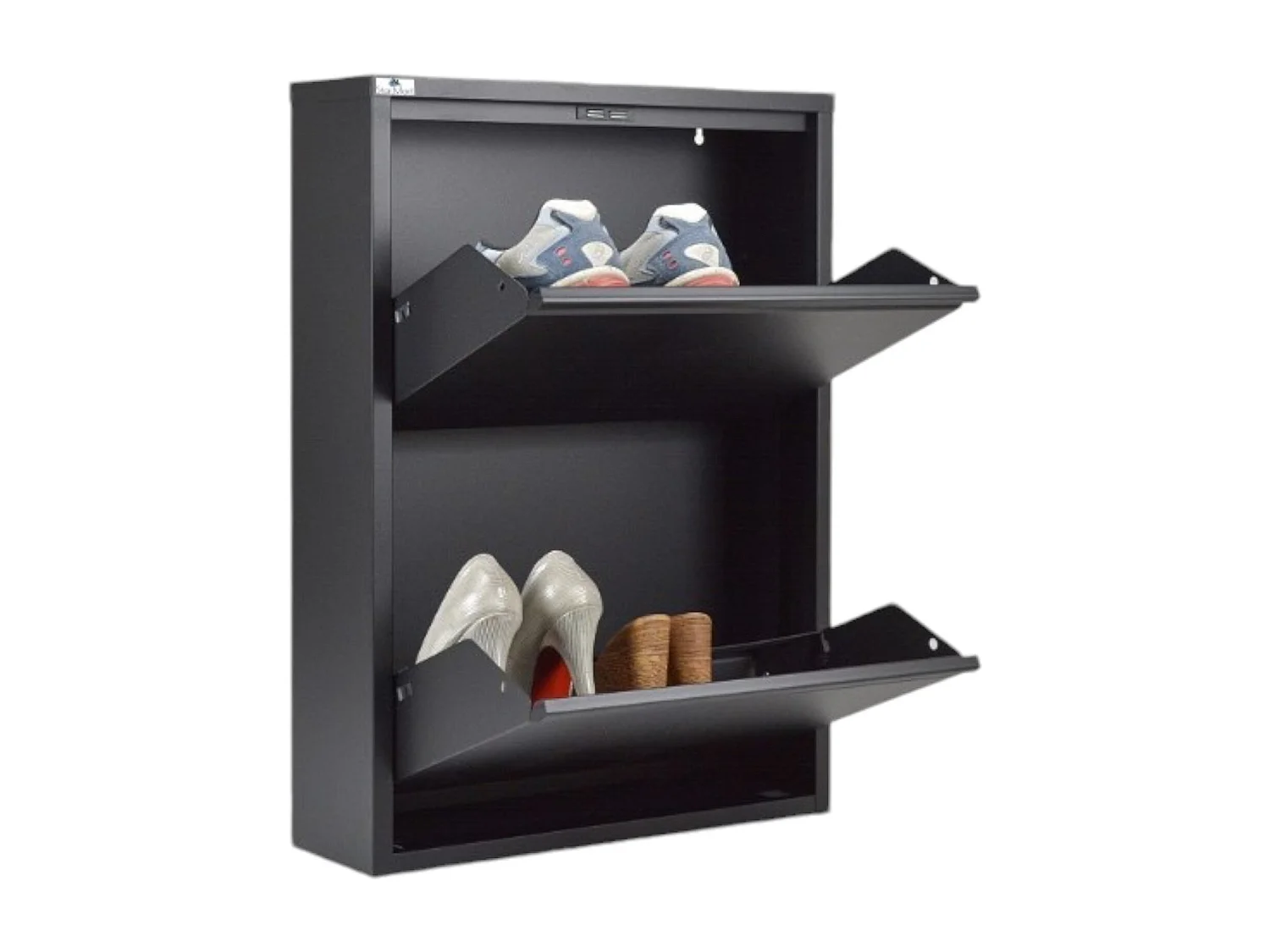 Meuble à chaussures Ezequiel, Meuble à chaussures en métal, Armoire d'entrée polyvalente, Rangement pour chaussures, 50x15h71 cm, Noir