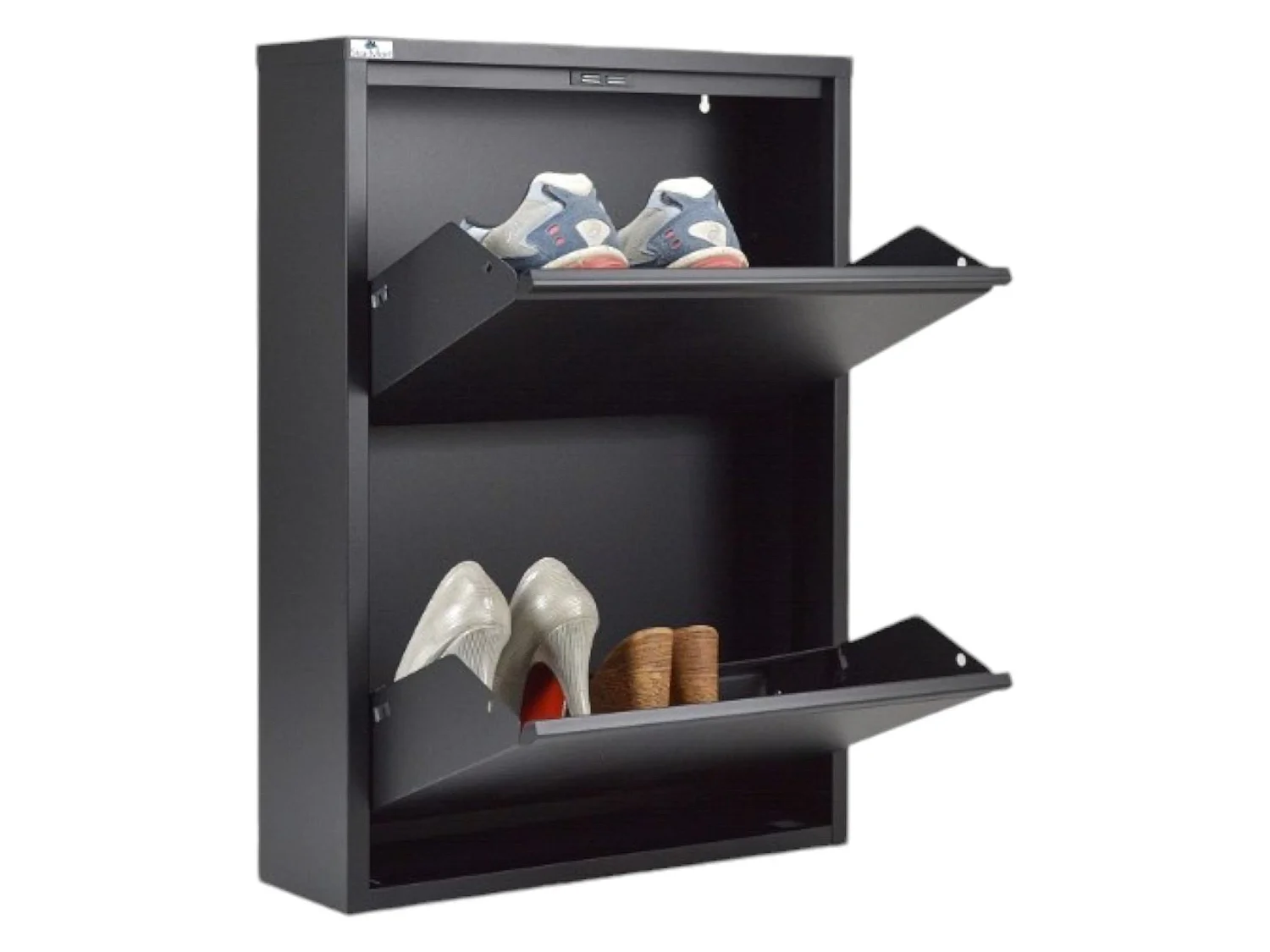 Meuble à chaussures Ezequiel, Meuble à chaussures en métal, Armoire d'entrée polyvalente, Rangement pour chaussures, 50x15h71 cm, Noir