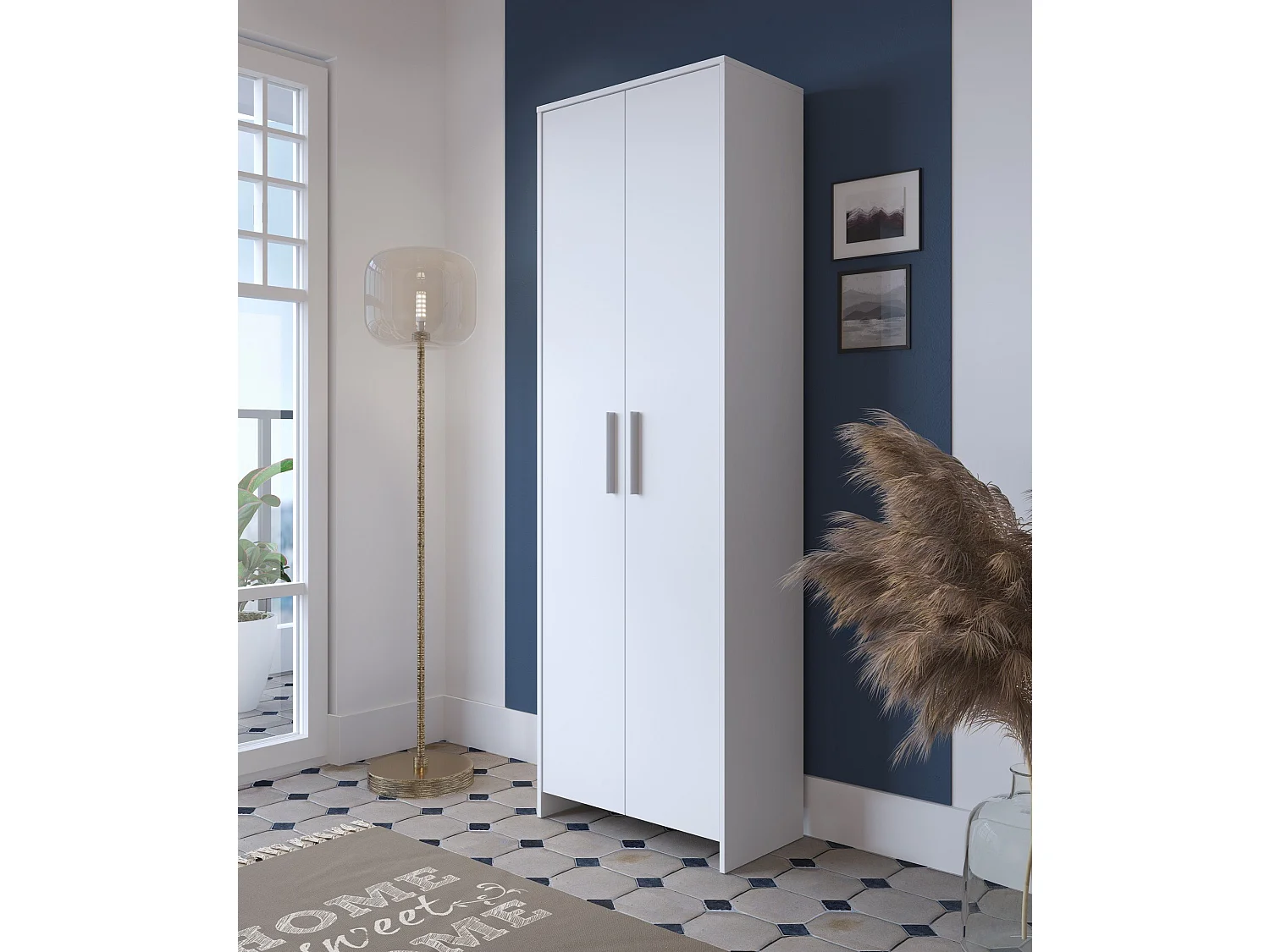 Schuhschrank Dabakumo, Schuhregal, Mehrzweck-Eingangsgarderobe, Möbel für Schuhe, 65x38h197 cm, Weiß