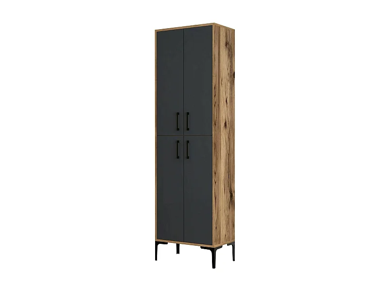 Meuble à chaussures Mimosa, Meuble à chaussures, Armoire d'entrée polyvalente, Rangement pour chaussures, 60x35h200 cm, Noyer et Anthracite