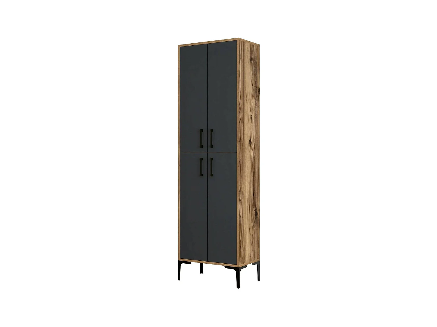 Meuble à chaussures Mimosa, Meuble à chaussures, Armoire d'entrée polyvalente, Rangement pour chaussures, 60x35h200 cm, Noyer et Anthracite
