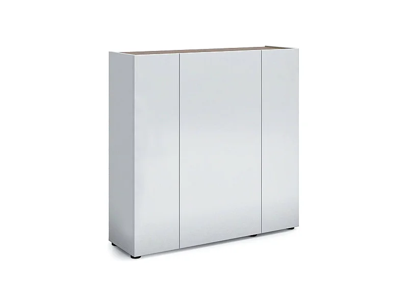 Meuble à chaussures Mbizana, Meuble à chaussures, Armoire d'entrée polyvalente, Rangement pour chaussures, Made in Italy, 116x35h115 cm, Blanc brillant et chêne