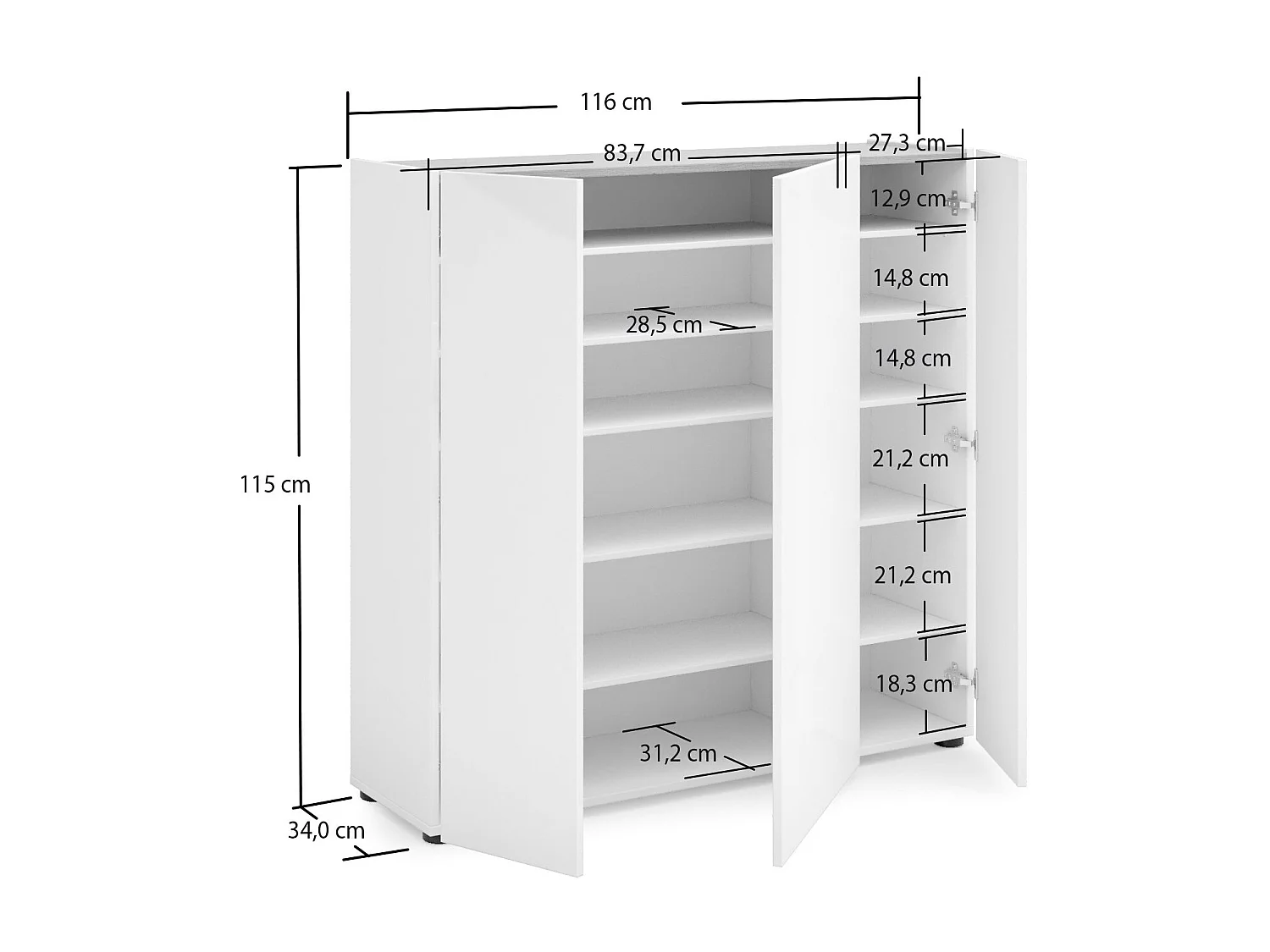 Meuble à chaussures Mbizana, Meuble à chaussures, Armoire d'entrée polyvalente, Rangement pour chaussures, Made in Italy, 116x35h115 cm, Blanc brillant et chêne