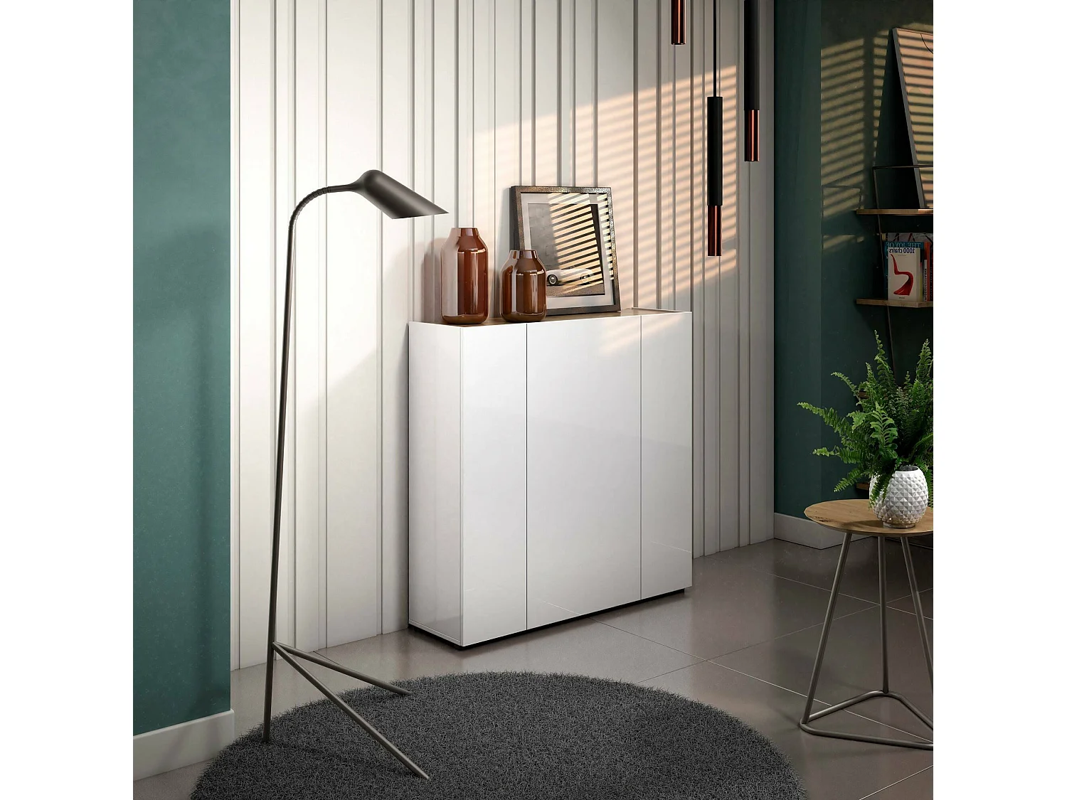 Dgarritan Schoenenrek, Schoenenrek KastE, Multifunctionele entreekast, Schoeiselkast, Made in Italy, 116x35h115 cm, Glanzend wit en Eiken