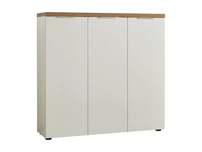 Dmora - Scarpiera Aspidistra, 122x34h115 cm, Bianco lucido e Rovere