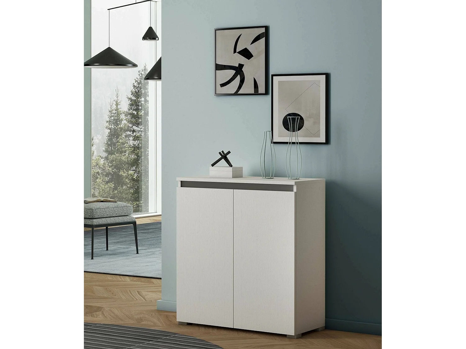 Dballarin Schoenenrek, Multifunctioneel Mobiel,2-deurs ruimtebesparend schoenenrek, Opbergkast met planken, 100% Made in Italy, 80x37h102 cm, Wit