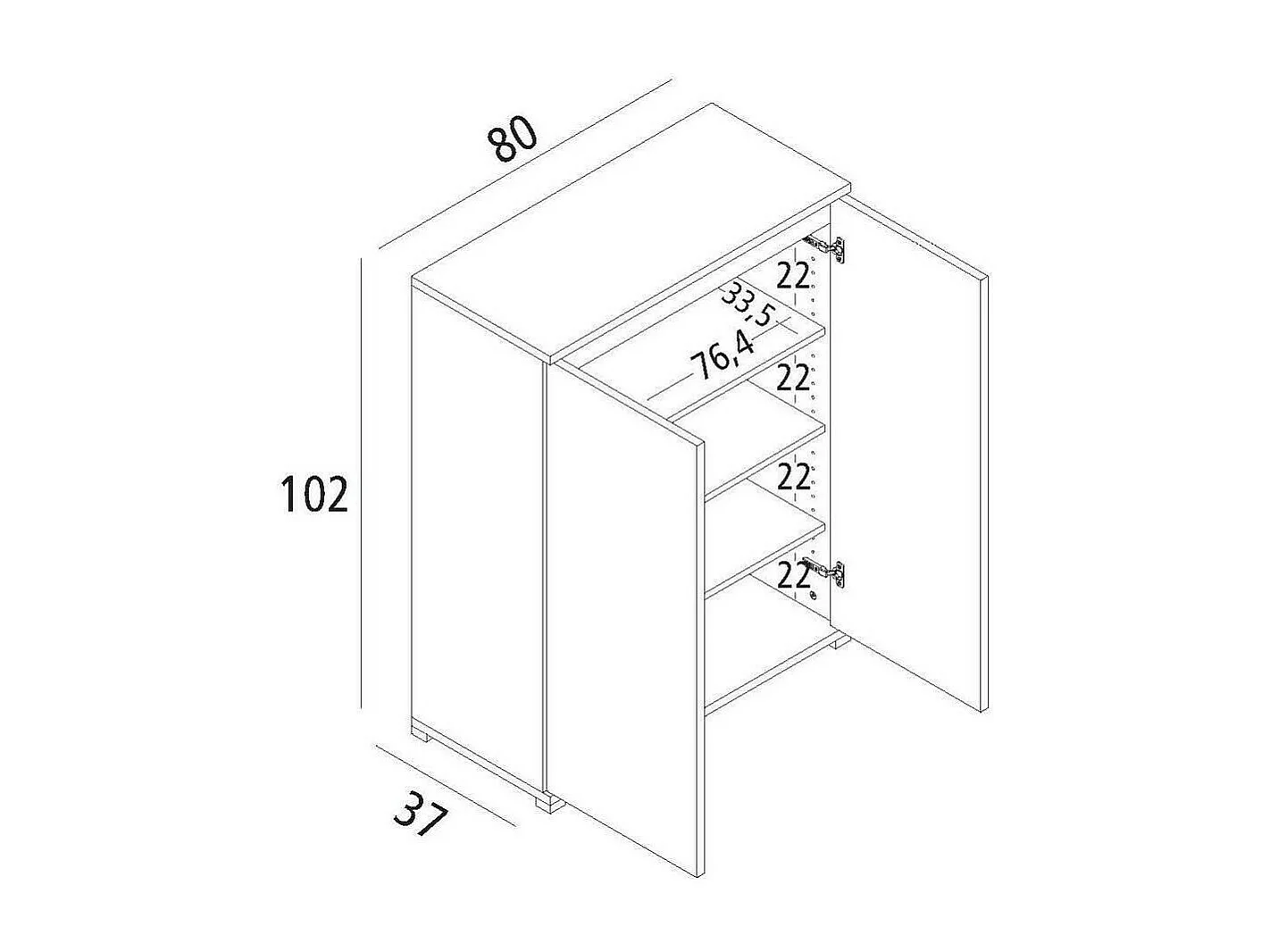 Zapatero Dballarin, Mueble multiusos, Zapatero con 2 puertas que ahorra espacio, Armario con estantes, 100% Made in Italy, 80x37h102 cm, Blanco