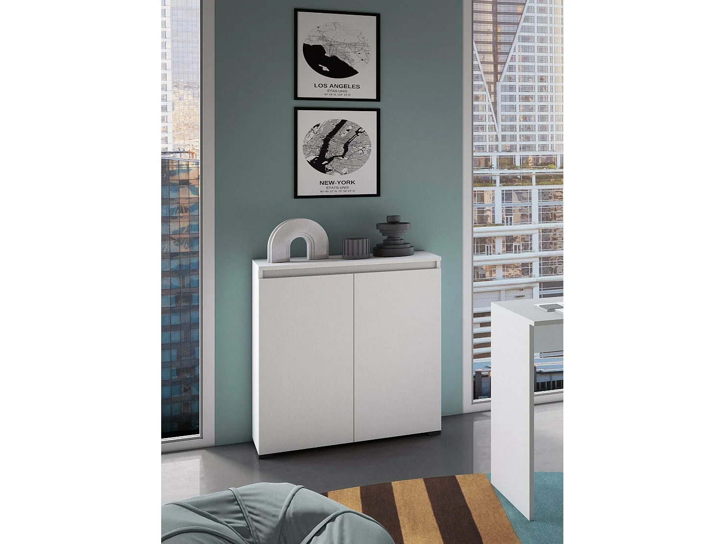 Zapatero Dballarin, Mueble multiusos, Zapatero con 2 puertas que ahorra espacio, Armario con estantes, 100% Made in Italy, 80x37h102 cm, Blanco