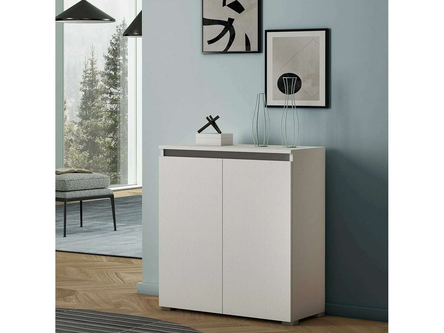 Zapatero Dballarin, Mueble multiusos, Zapatero con 2 puertas que ahorra espacio, Armario con estantes, 100% Made in Italy, 80x37h102 cm, Blanco