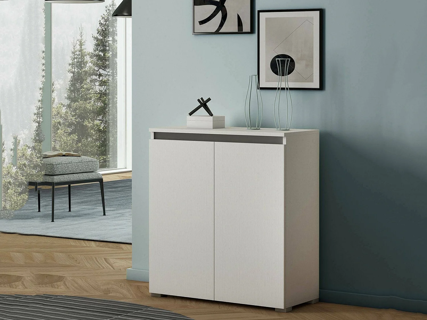 Zapatero Dballarin, Mueble multiusos, Zapatero con 2 puertas que ahorra espacio, Armario con estantes, 100% Made in Italy, 80x37h102 cm, Blanco
