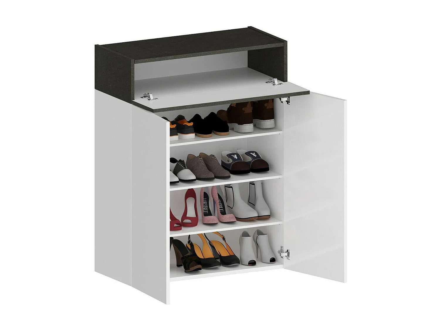 Étagère à chaussures Oliviero, étagère à chaussures peu encombrante à 3 portes, armoire d'entrée multifonctionnelle, 76x38h100 cm, Blanc et Ardoise