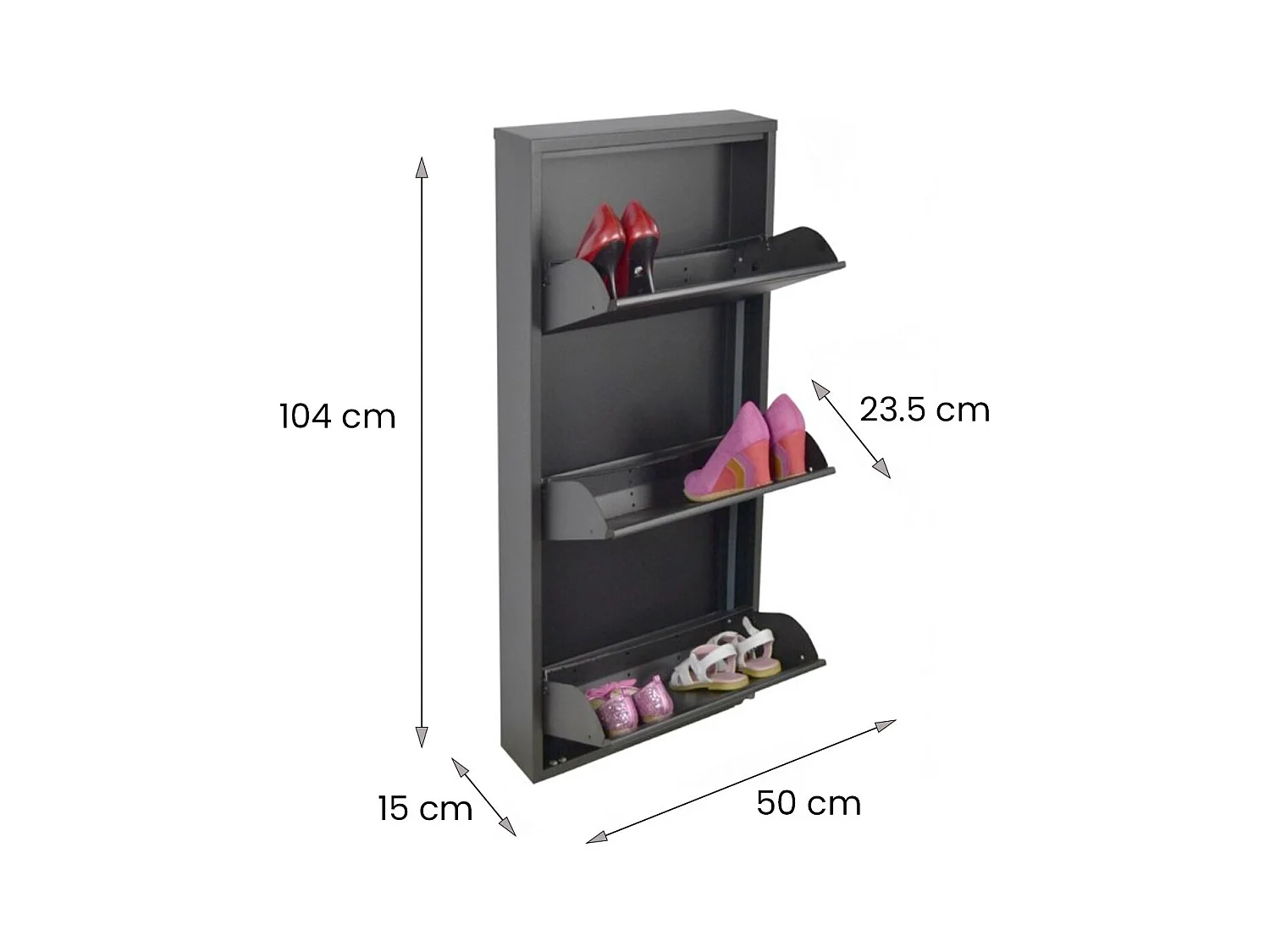 Meuble à chaussures Eliseo, Meuble à chaussures en métal, Armoire d'entrée polyvalente, Rangement pour chaussures, 50x15h104 cm, Noir