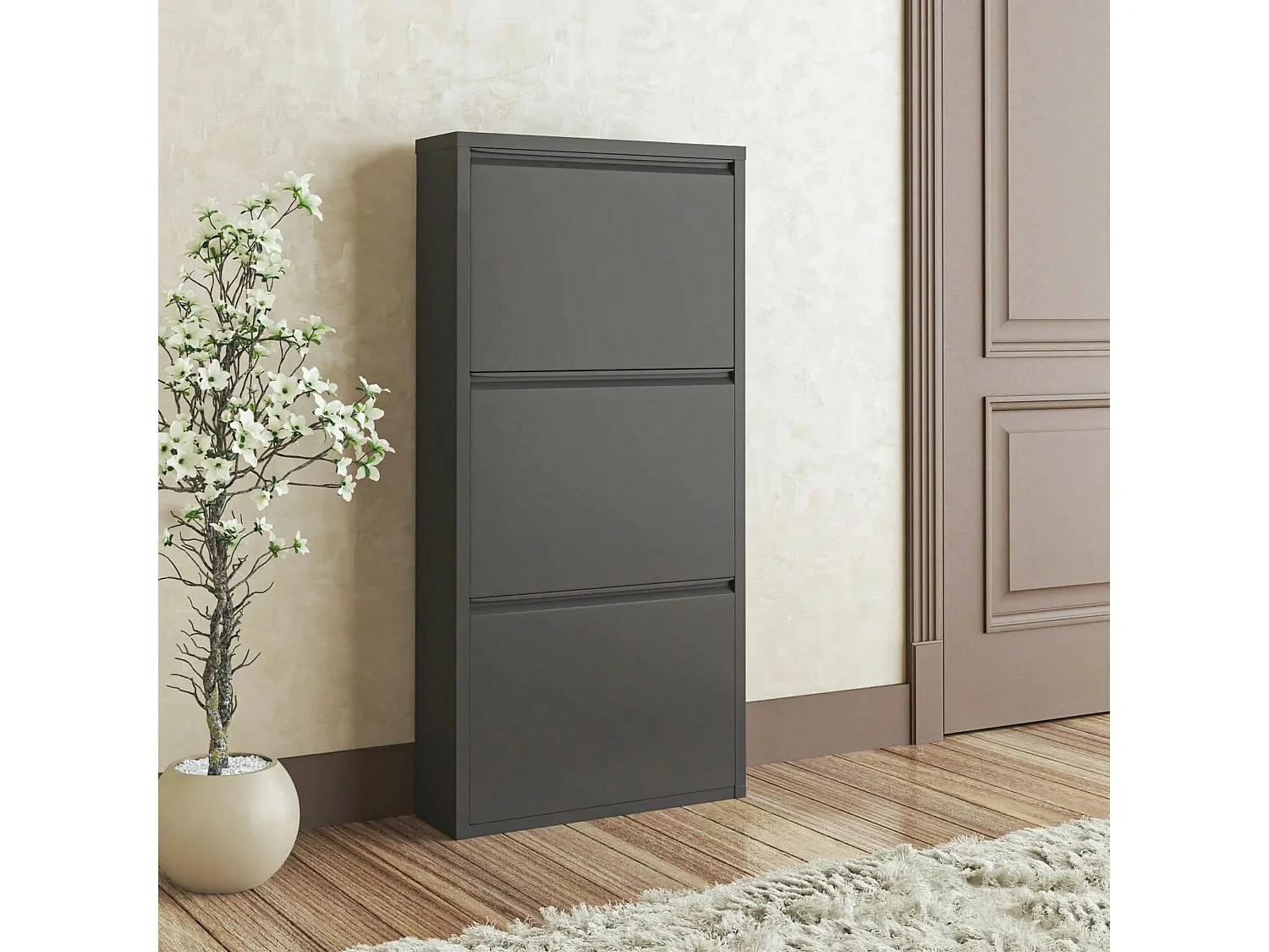 Meuble à chaussures Eliseo, Meuble à chaussures en métal, Armoire d'entrée polyvalente, Rangement pour chaussures, 50x15h104 cm, Noir
