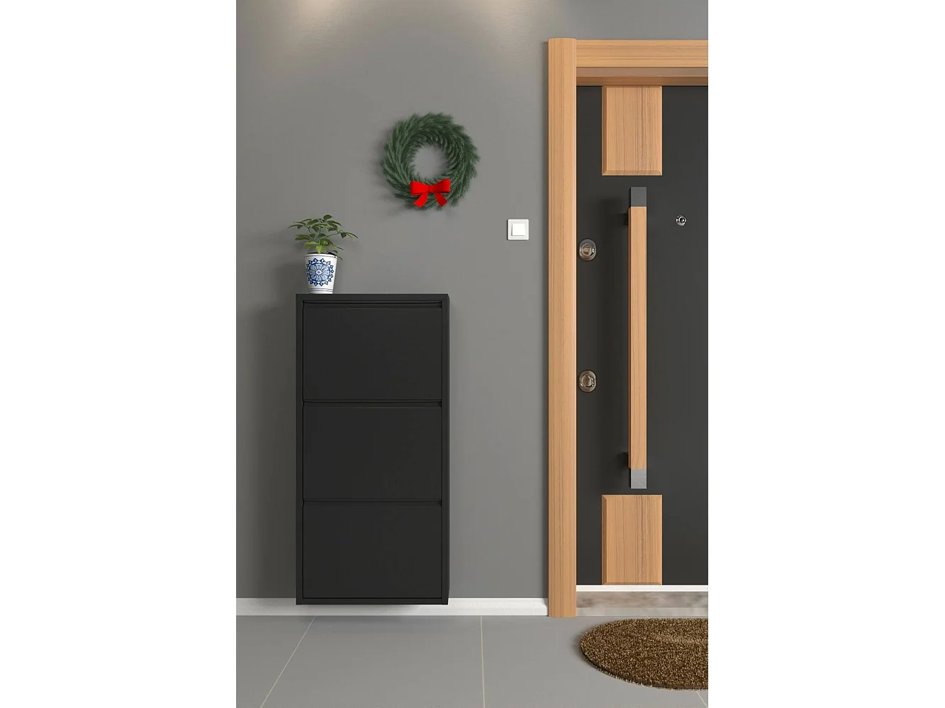 Meuble à chaussures Eliseo, Meuble à chaussures en métal, Armoire d'entrée polyvalente, Rangement pour chaussures, 50x15h104 cm, Noir