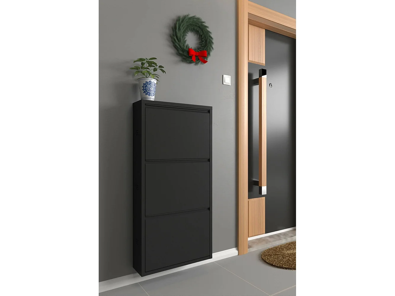 Sapateira Danacleri, Sapateira de metal, Armário de entrada multiuso, Armário de calçado, 50x15h104 cm, Preto