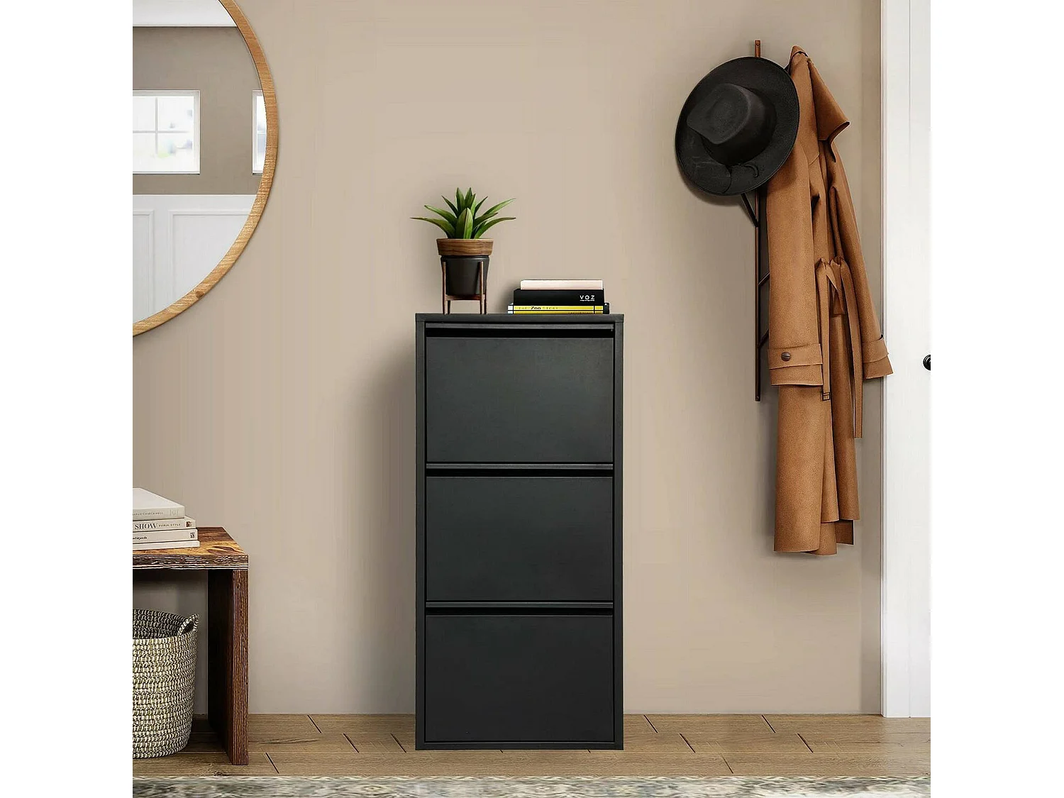 Scarpiera Alexa, 6 Paia, 15x50x104h cm Nero, Mobile Portascarpe