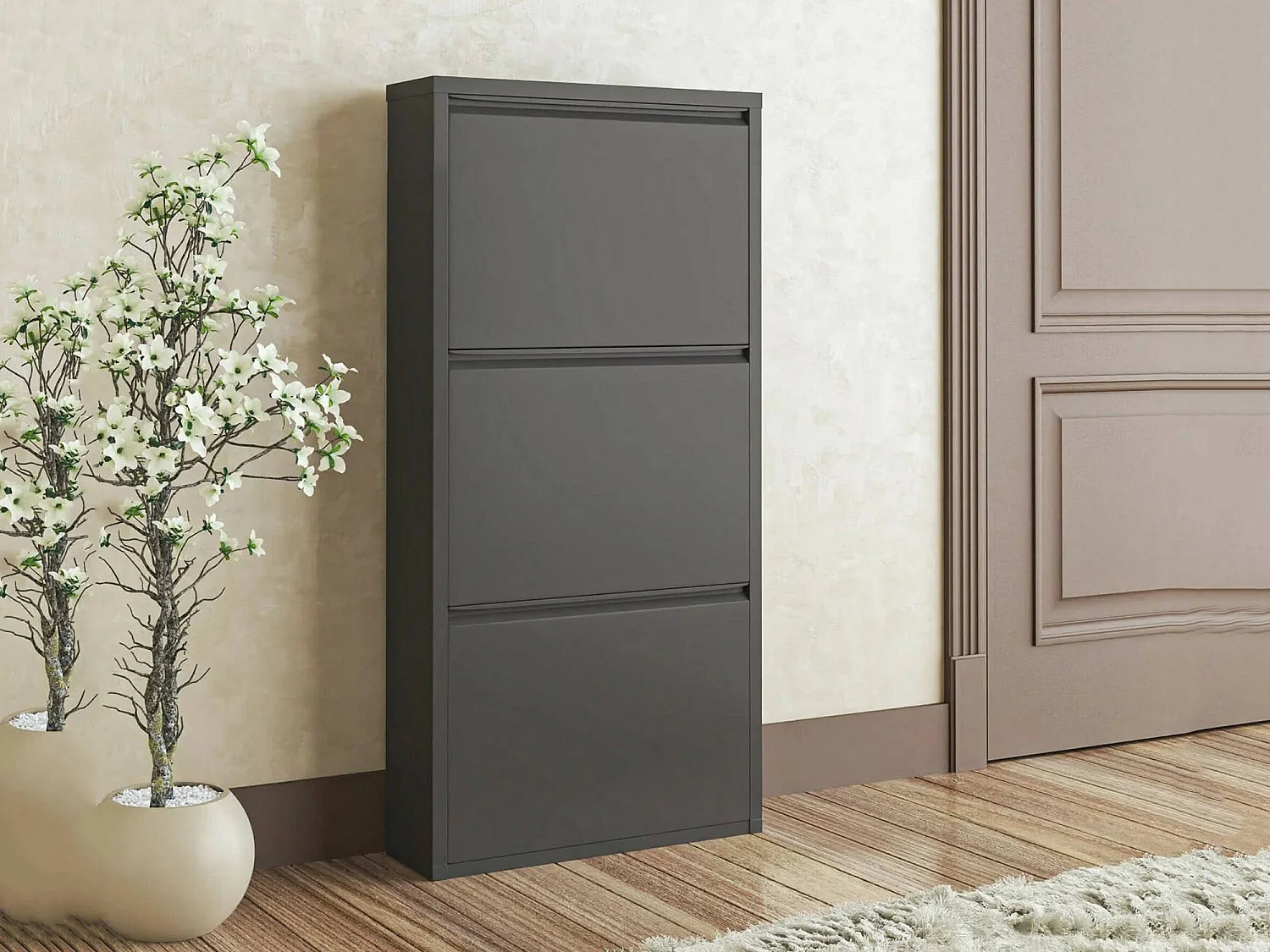 Sapateira Danacleri, Sapateira de metal, Armário de entrada multiuso, Armário de calçado, 50x15h104 cm, Preto