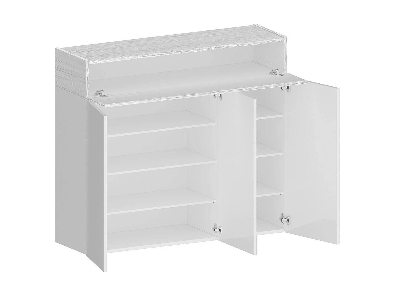 Étagère à chaussures Nick, meuble à chaussures peu encombrant à 4 portes, armoire d'entrée multifonctionnelle, 114x38h100 cm, effet mélèze blanc