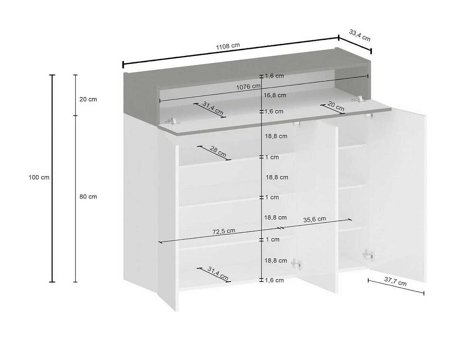 Sapateira Dcanestrell, Sapateira com 4 portas que economiza espaço,Armário de entrada multifuncional, 114x38h100 cm, Branco com efeito larício