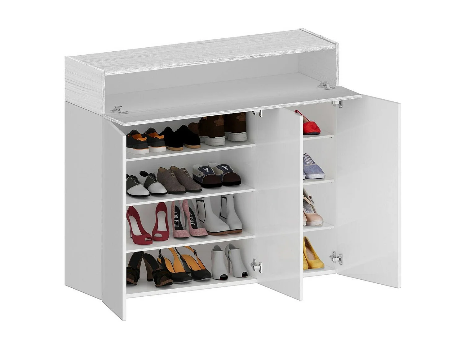 Sapateira Dcanestrell, Sapateira com 4 portas que economiza espaço,Armário de entrada multifuncional, 114x38h100 cm, Branco com efeito larício