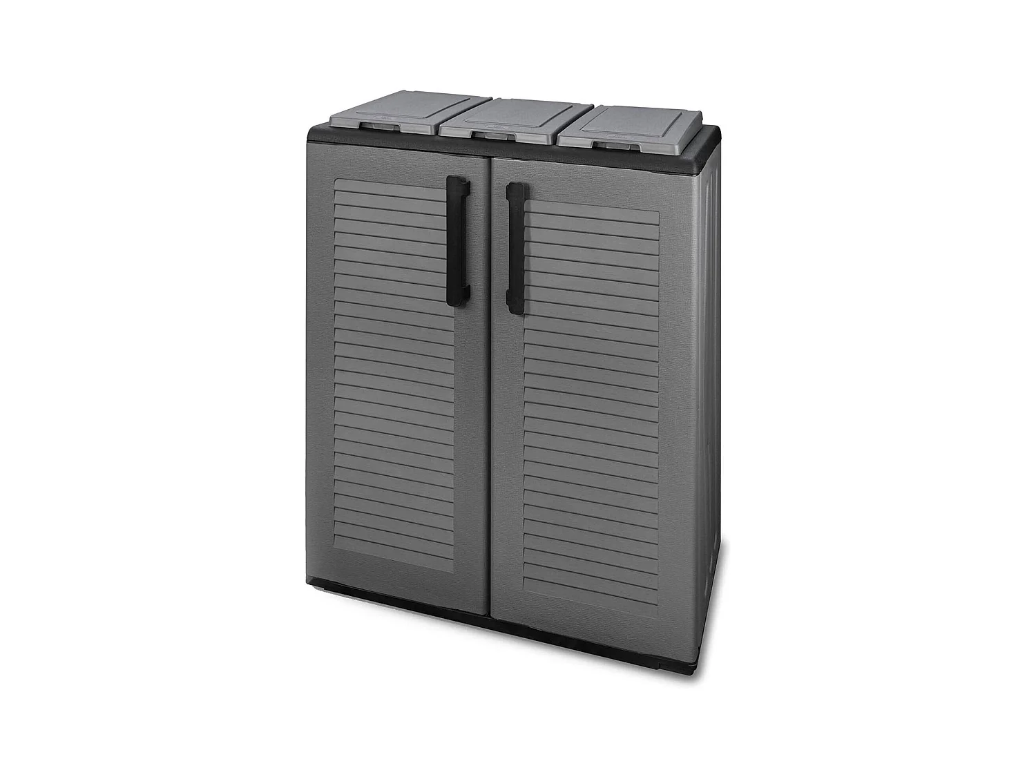 Poubelle Andenne, poubelle, poubelle de recyclage 2 portes, 100% Made in Italy, 68x37h84 cm, Gris et Noir, finition rayée