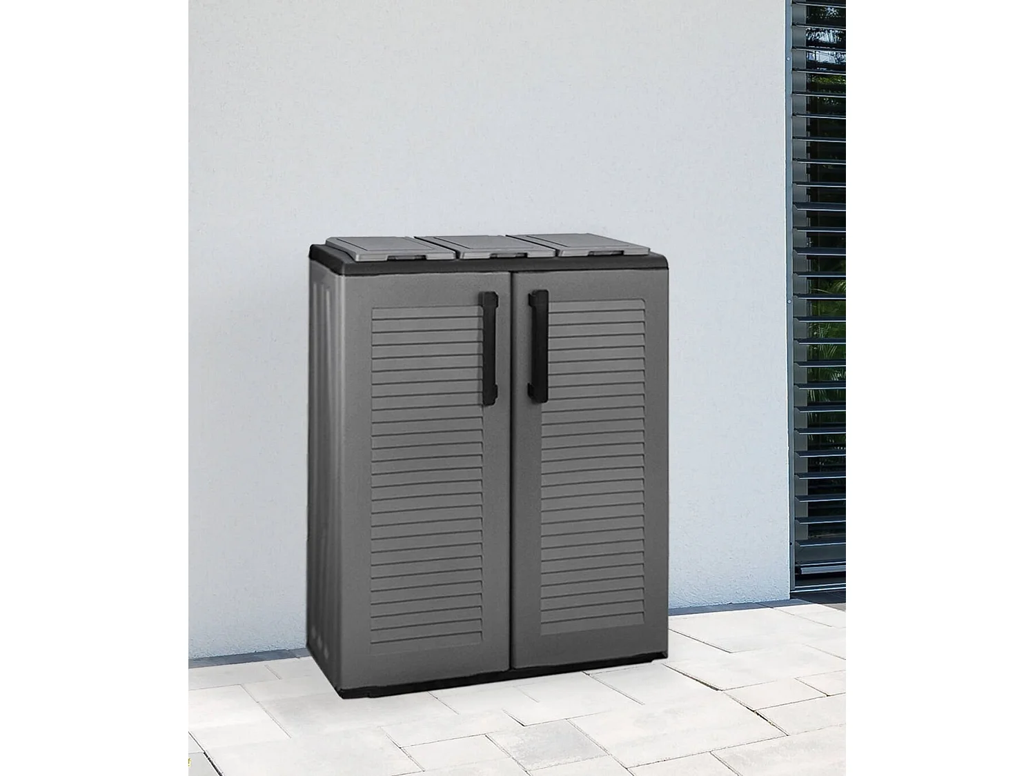 Lixeira Dagostin, Lixeira, Lixeira de 2 portas, 100% Made in Italy, 68x37h84 cm, Cinza e Preto, Acabamento em linhas