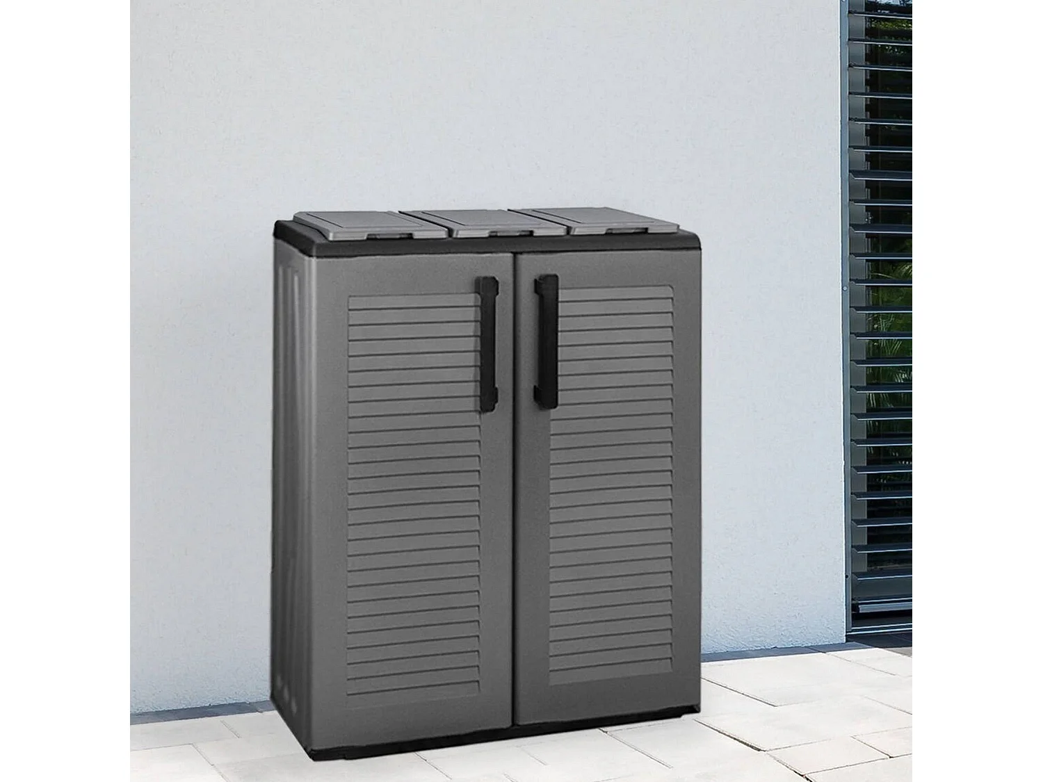 Abfalleimer Artan, 210 l (70 l pro Sack), Hergestellt in Italien, 68x37x84h cm, Grau, 3 Behälter, Gestellfarbe Schwarz