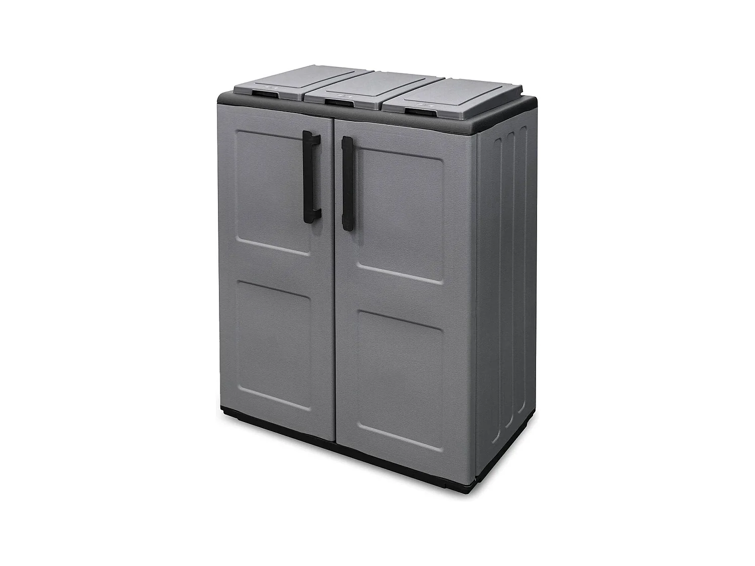 Poubelle Andenne, poubelle, poubelle de recyclage 2 portes, 100% Made in Italy, 68x37h84 cm, Gris et Noir, Finition Damier
