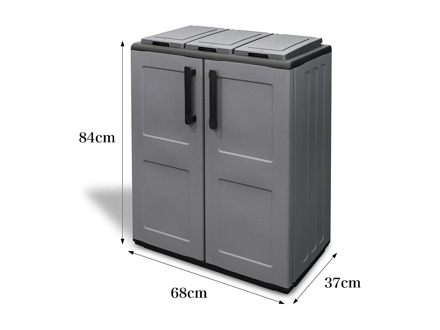 Dagostin afvalbak, afvalhouder, gescheiden inzamelbak met 2 deuren, 100% Made in Italy, 68x37h84 cm, Grijs en Zwart, ruitafruiting