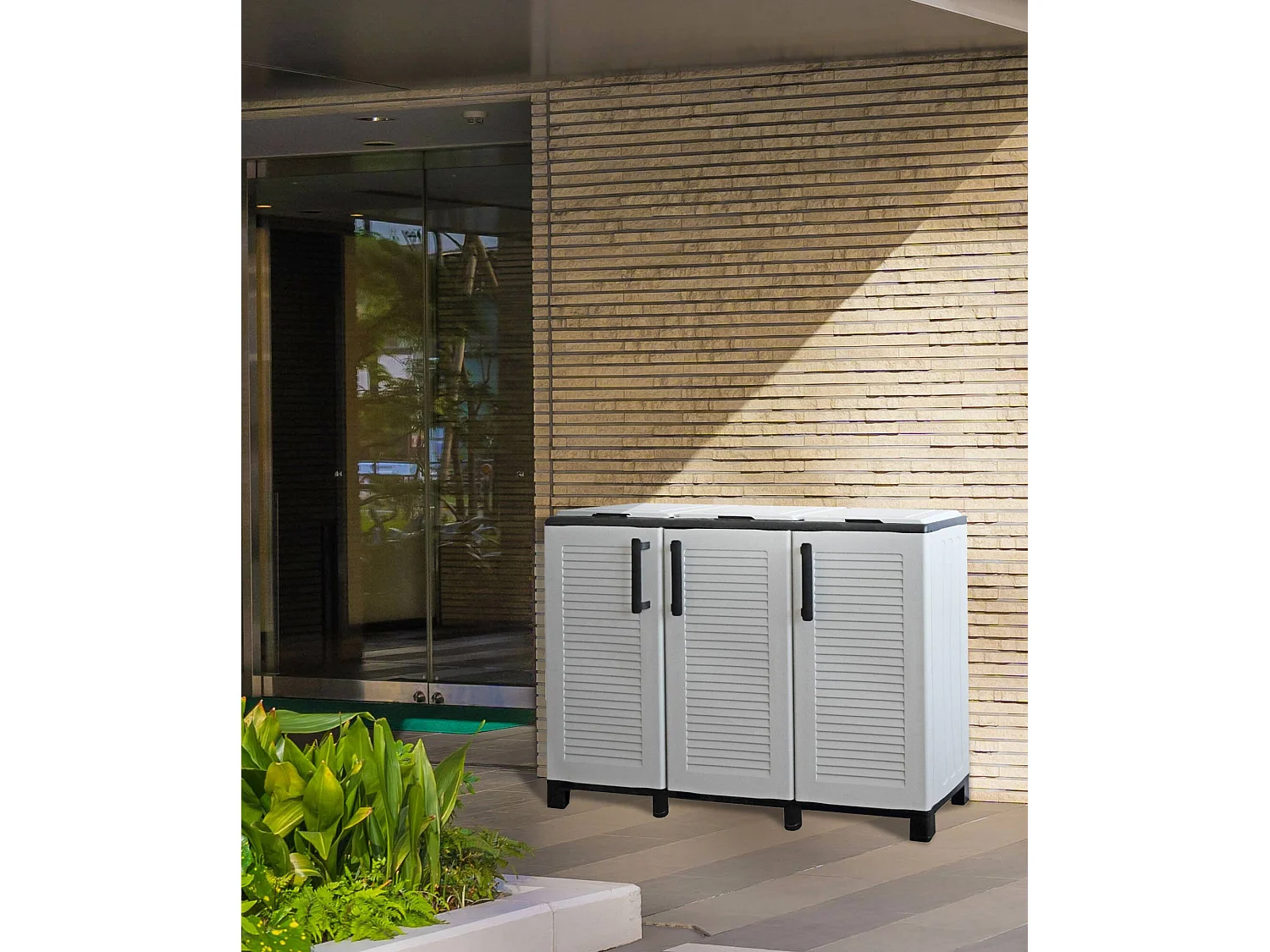 Poubelle Virton, Poubelle pour déchets, Poubelle de recyclage, 100% Made in Italy, 102x37h90 cm, Gris clair et noir