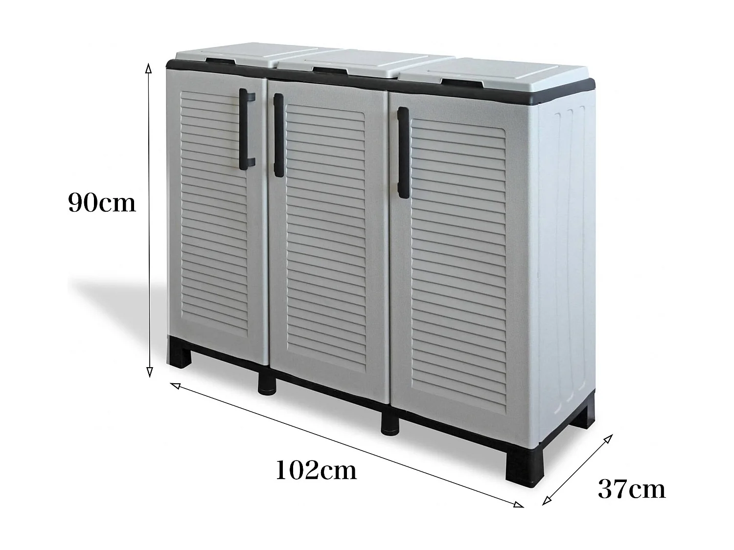 Poubelle Virton, Poubelle pour déchets, Poubelle de recyclage, 100% Made in Italy, 102x37h90 cm, Gris clair et noir